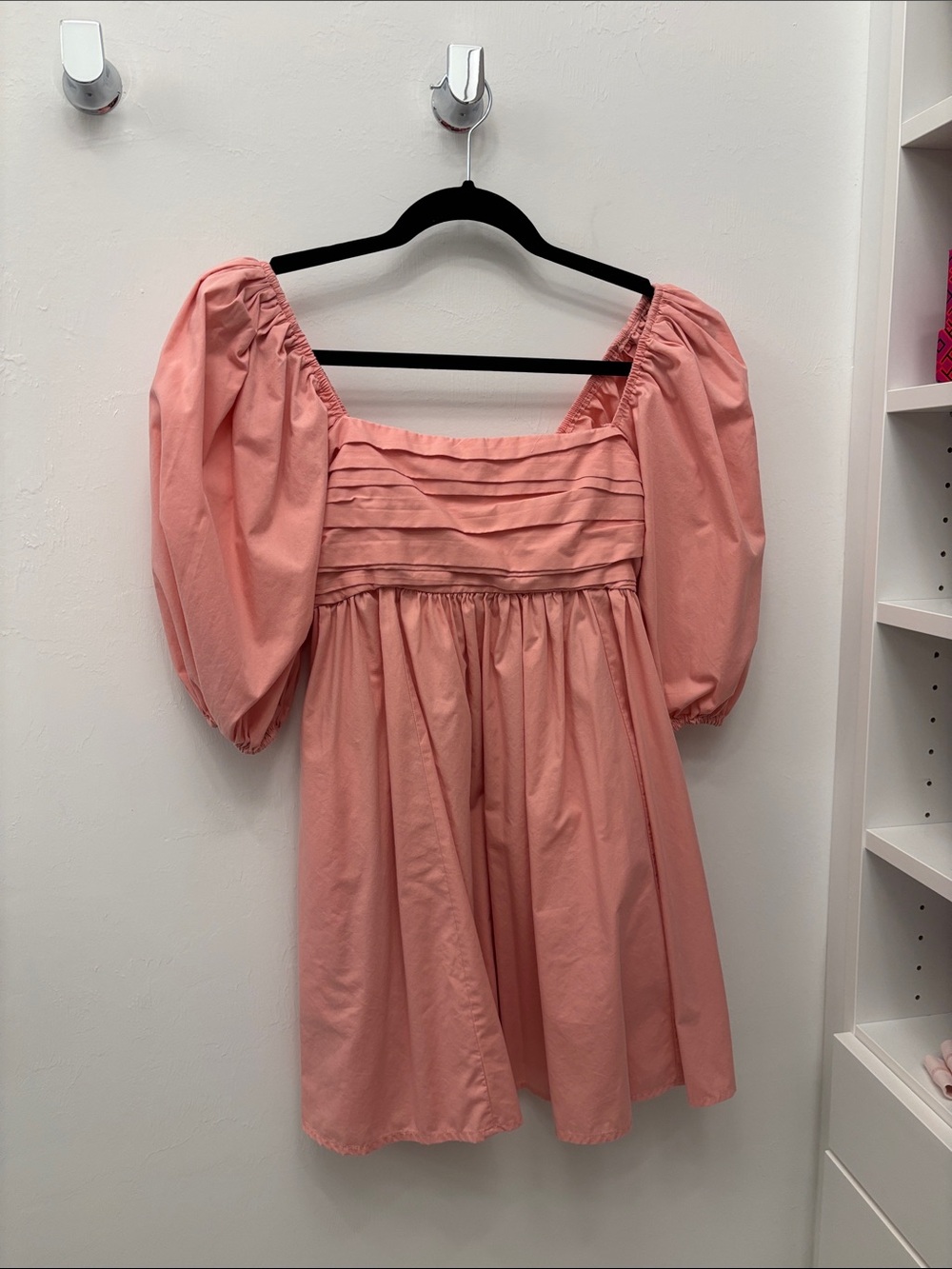 Abercrombie & Fitch Puff‑Sleeve Mini Dress in Coral Pink
